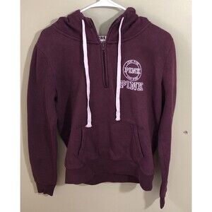 Victoria's Secret Pink Pullover Hoodie Sweatshirt 1/4 Zip Burgundy Size Small